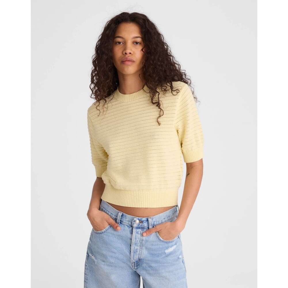 MADEWELL Textural-Stitch Crew Sweater XXS Sheer Pineapple Cotton Relaxed B7